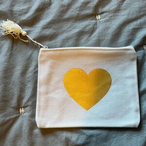 Gold Heart and White Small Makeup Accessory Bag Zip Closure Canvas